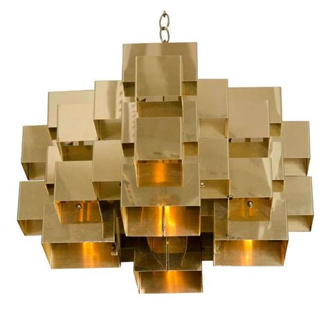 JERE Vtg Mid Century Modern Brass Cube CHANDELIER Light Fixture ...