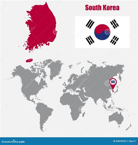 South Korea Map on a World Map with Flag and Map Pointer. Vector ...