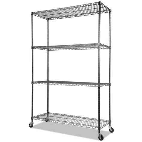 Alera Complete Wire Shelving Unit with Casters, Four-Shelf, 48" x 18" x ...