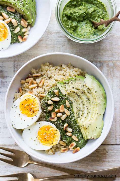 Savory Pesto Quinoa Breakfast Bowls - Simply Quinoa