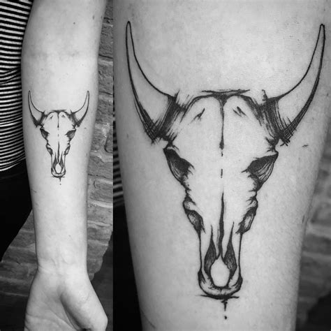 Bison skull tattoo thank you Esme! #skulltattoo #forearmtattoo #blackwork #animalskull # ...