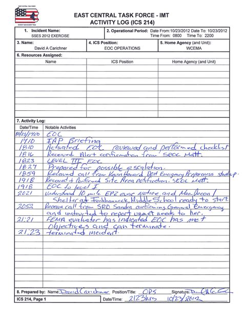 Fillable Ics 214 Forms - Printable Forms Free Online