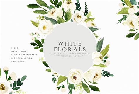 Watercolor White Flower Clip Art - Design Cuts