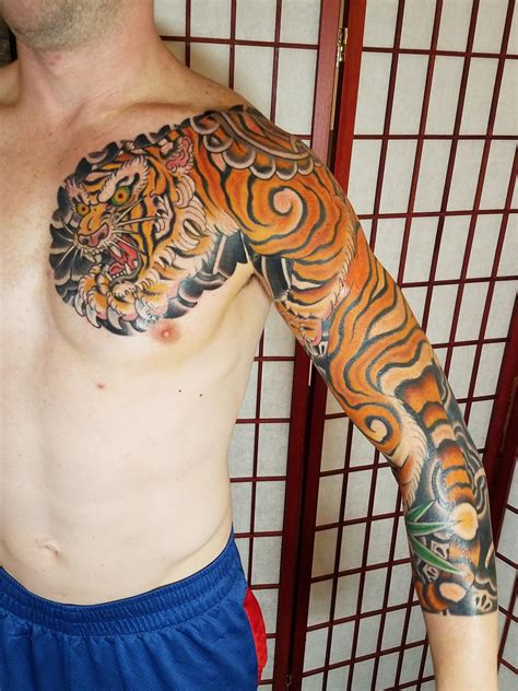 Japanese traditional tiger sleeve done by J Ranno of Red Thorn in ...