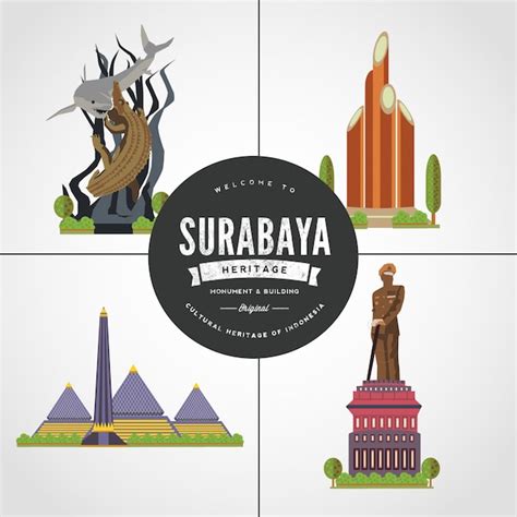 Premium Vector | Flat design monument of surabaya east java indonesia vol 1