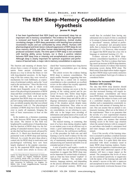 The REM Sleep–Memory Consolidation Hypothesis