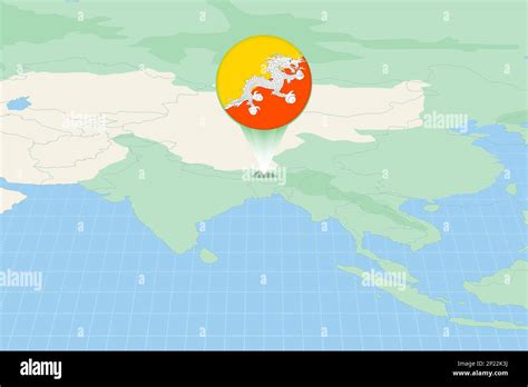 Map illustration of Bhutan with the flag. Cartographic illustration of ...