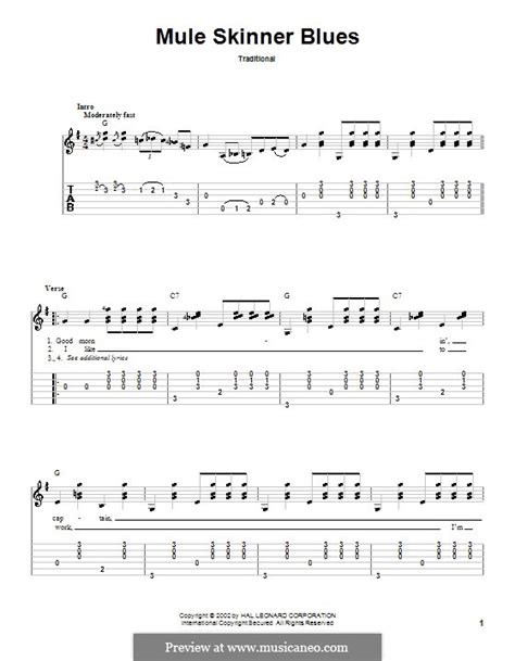 Mule Skinner Blues by folklore - sheet music on MusicaNeo