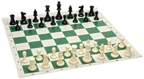 Tournament Chess Set - 90% Plastic Filled Chess Pieces and Green Roll-up Vinyl Chess Board ...