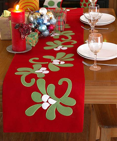 Peking Handicraft Red Mistletoe Table Runner | Holiday table runner ...