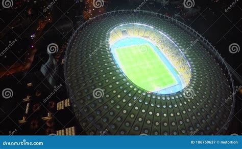 Aerial View of Night City and Large Stadium, Football Match Stock Video ...