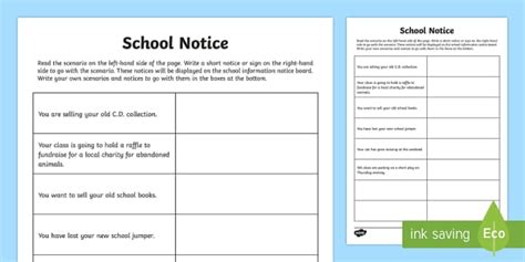 School Notice Writing Worksheet / Worksheet (teacher made)