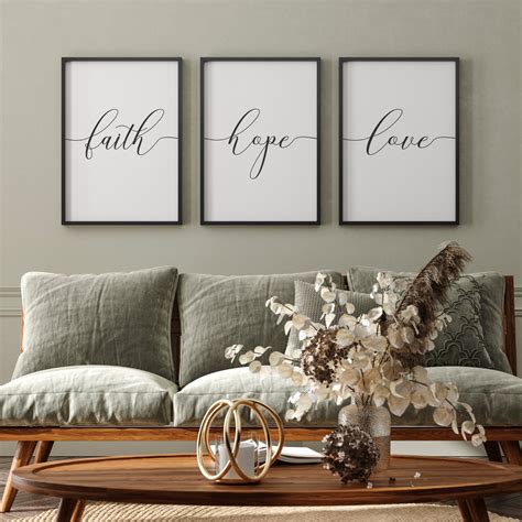 Faith Hope Love Print Set of 3 Wall Art Christian Wall | Etsy