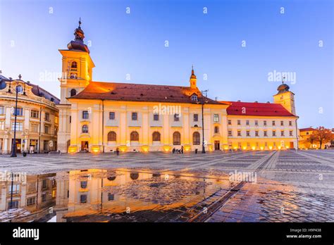 Sibiu, Romania. Large Square and City Hall. Transylvania medieval city ...