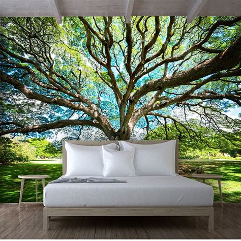 Custom Size Wallpaper Mural Towering Tree Green Landscape | BVM Home