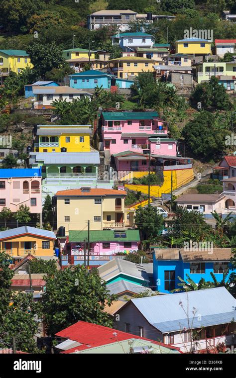 Colourful houses in Canaries, St Lucia Stock Photo - Alamy