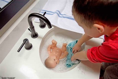 Baby Doll Bath: A quick and easy toddler activity - Busy Toddler