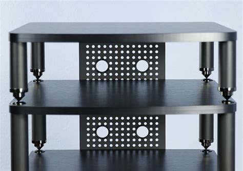 VTI 34664 - 4 Shelf Professional Audio Rack in Silver Poles and Black Shelves.