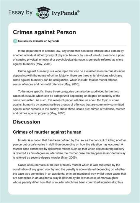 Crimes against Person - 1709 Words | Research Paper Example