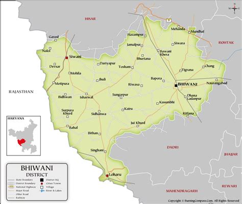 Bhiwani District Map, Haryana, India