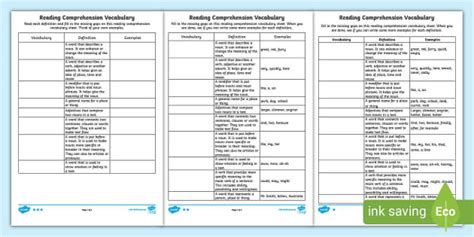 Reading Comprehension Vocabulary Worksheets | Year 3-6