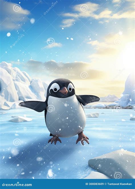 A Penguin Joyfully Sliding on the Ice Stock Image - Image of motion ...