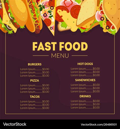 Fast Food Menu Template Restaurant Brochure Tako Vector Image | My XXX Hot Girl