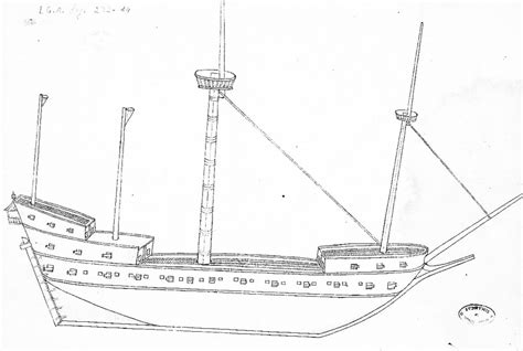 Drawing of a galleass-like ship (nave agaleazada) by Gregorio Sarmiento ...