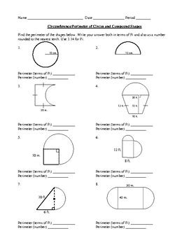 Circumference & Perimeter Circles & Compound Shapes Geometry Worksheet