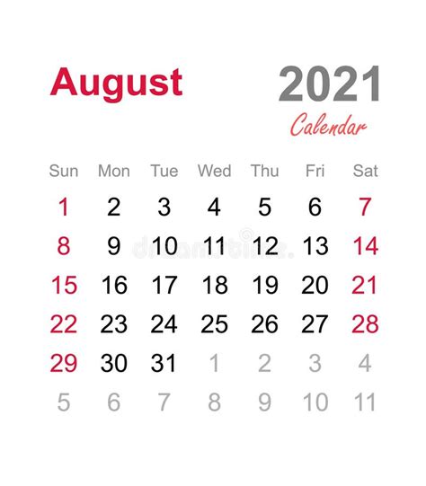 August 2021 Calendar - Monthly Calendar Template - 2021 Monthly ...