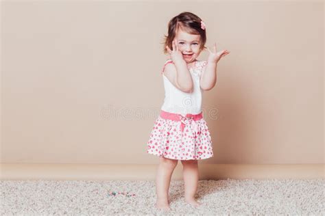 Little Girl in a Pink Dress Laughter Smile Stock Image - Image of ...