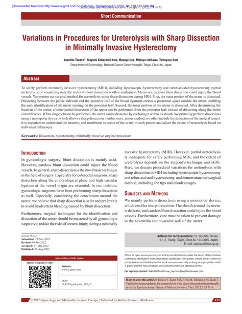 (PDF) Variations in Procedures for Ureterolysis with Sharp Dissection in Minimally Invasive ...