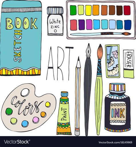 Art supplies for drawing cartoon set with paints Vector Image