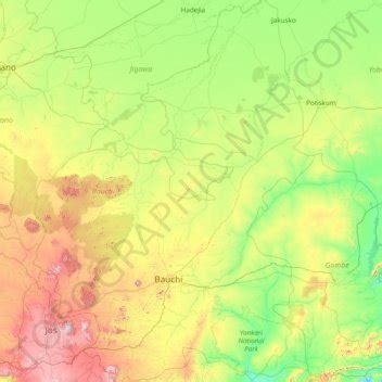 Bauchi topographic map, elevation, relief