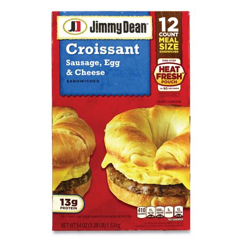 Jimmy Dean Croissant Breakfast Sandwich, Sausage, Egg and Cheese, 4.5 oz, 12/Carton, Ships in 1 ...