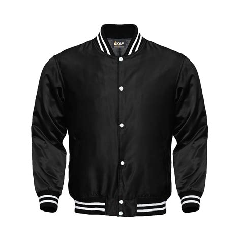 Light Weight Satin Bomber Varsity Jacket - Black - SKAF IMPEX