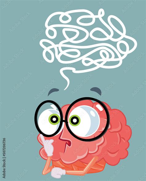 Puzzled Brain Thinking Hard Vector Cartoon Illustration. Intelligent ...