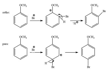 Draw the mechanism (curved arrow formalism) of anisole's electrophilic aromatic substitution ...