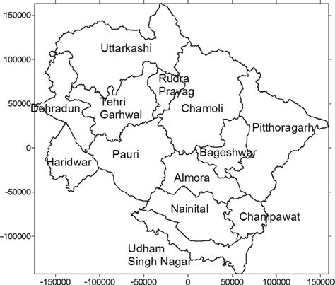 Shape of Uttarakhand state of India in geographical coordinates. Map ...