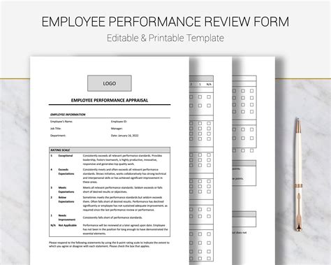 Employee Performance Review Template Appraisal Form MS Word DOCX ...