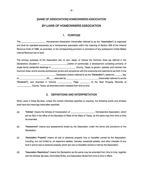 Hoa Bylaws Template