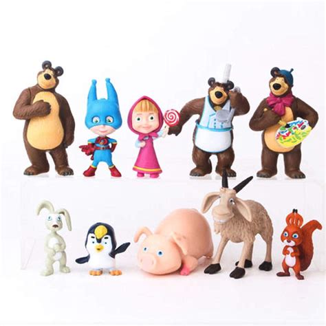 Buy Masha and The Bear RoyalToys Masha Bear Figure Figures Complete Playset 10 Pcs Figures Doll ...