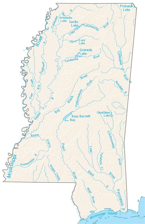 Mississippi Lakes and Rivers Map - GIS Geography