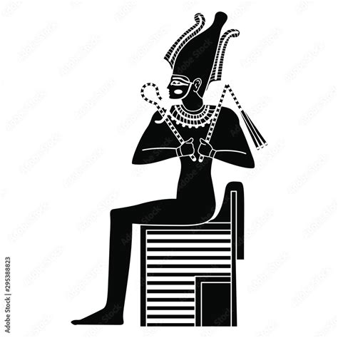 Ancient Egyptian god Osiris sitting on throne. Black and white ...