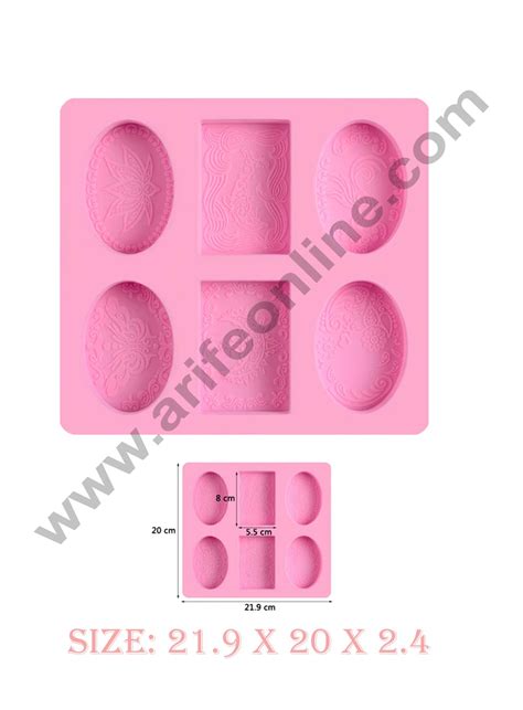 Cake Decor 6 Cavity 2 Rectangle And 4 Oval With Design Silicone Moulds ...