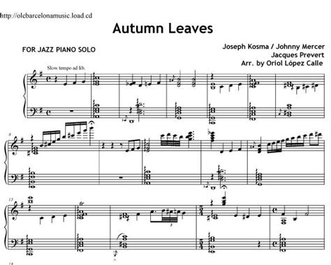 Autumn Leaves (Piano Jazz) Sheet Music and Midi File