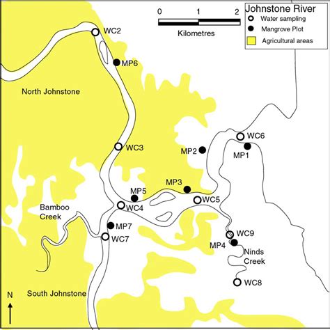 Johnstone River mangrove and water sampling sites showing extent of A ...