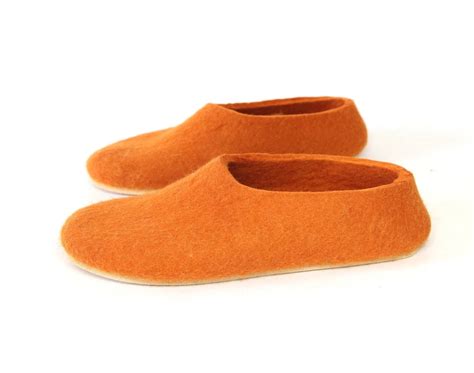 Orange slippers from wool for Women and Men with cork soles | Etsy