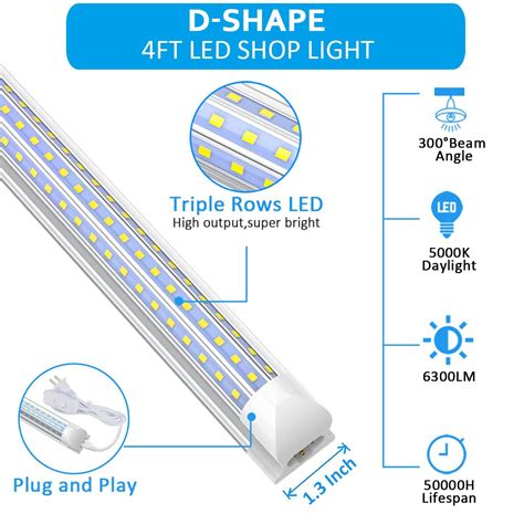 4FT LED Shop Light, 48W 5000K Daylight T8 4 Foot LED Light Fixture, D ...