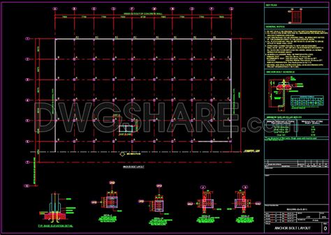 70.Free Download of Steel Anchor Bolt Layout Plan Details Autocad Drawing DWG